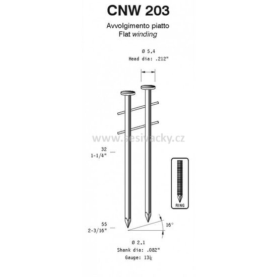 Hřebíky s kroužky OMER CNW 203/28